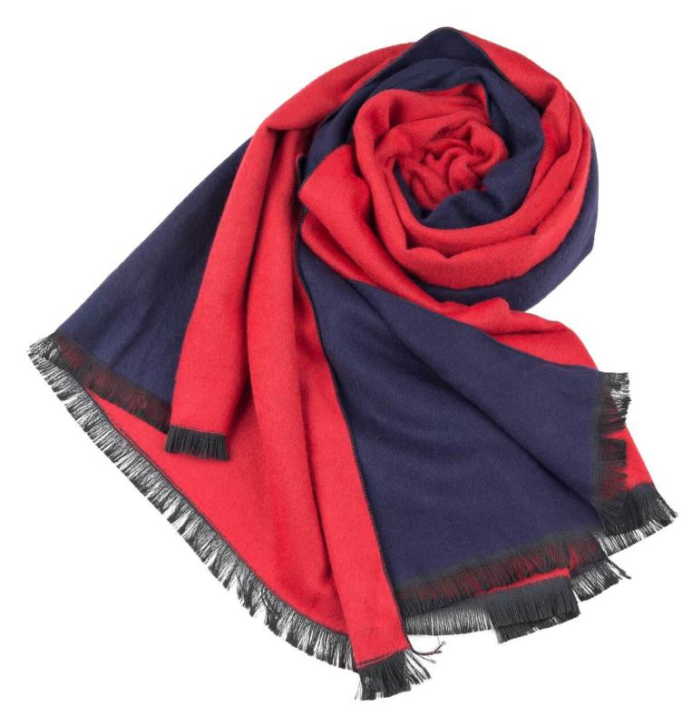 Shawl Scarf 70% Viscos 30% PES Flannel fleecy 195X65cm Melange Jacquard Uni-Color ST-VP-CDF-1505B Red Navy